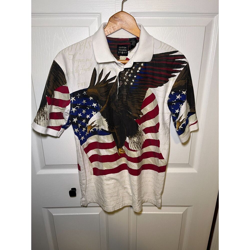 Cotton Traders Sport Eagle American Flag Polo Shirt Men’s Medium Patriotic